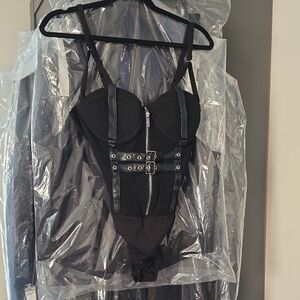 Maniere De Voir Black Strappy Bodysuit